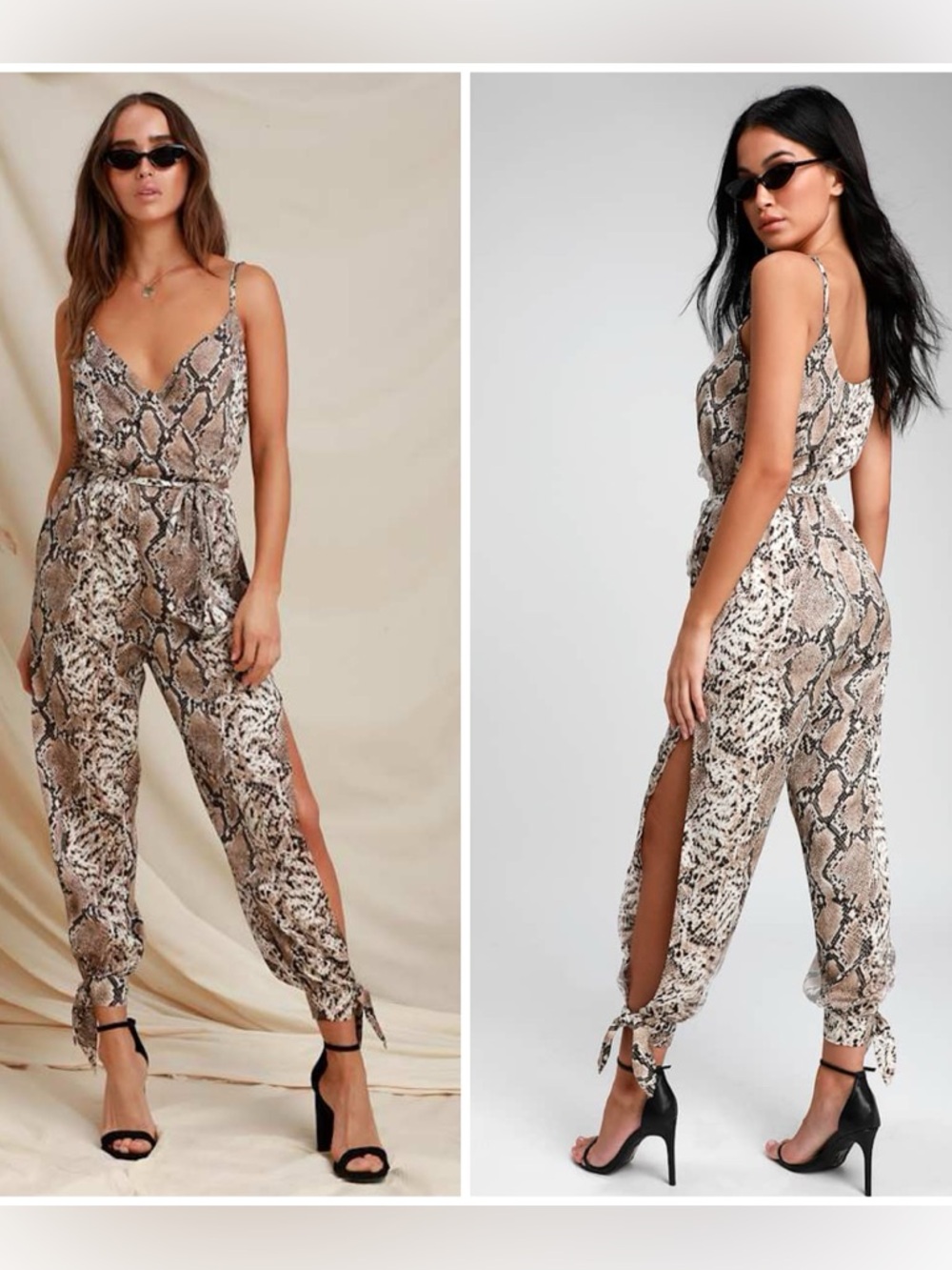 Lulus Jasper Beige Snake Print Surplice Jumpsuit